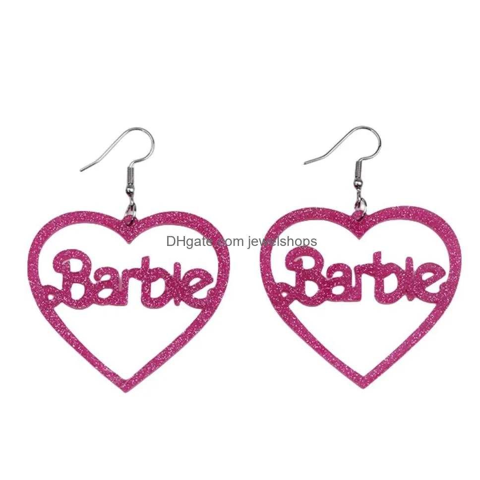 Dangle & Chandelier Fashion S Dangle Letter Drop Earrings Kawaii Pink Glitter Love Hollow Acrylic Heart Charm Earring Girls Cartoon Co Dhwqi