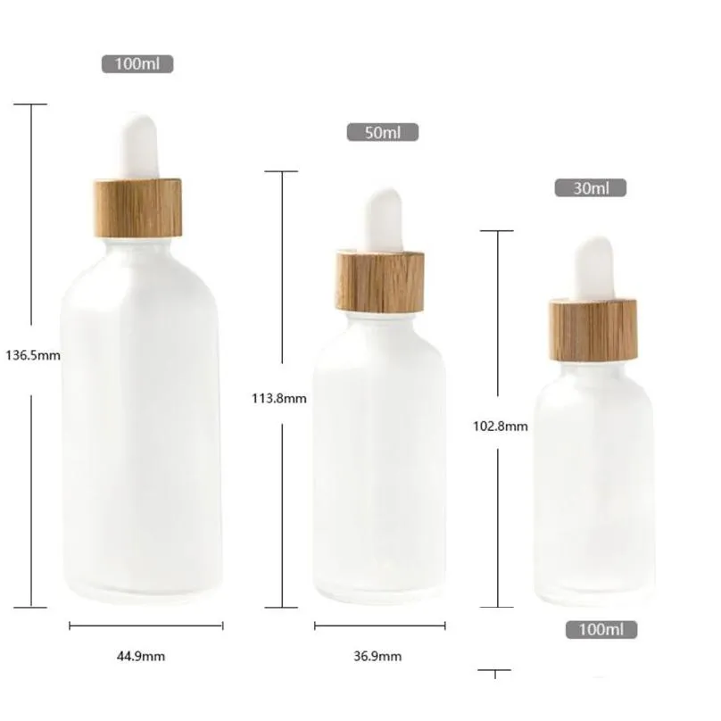 frosted glass dropper bottle  oil bottles with eye dropper and bamboo lids perfume sample vials essence liquid cosmetic