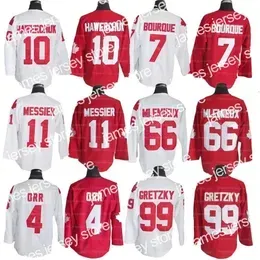 CUSTOM James Custom Team Canada Hockey Jersey 99# Gretzky 66# Lemieux 4# Bobby Orr 7# Bourque 10# Hawerchuk 11# Messier Men`s Stitched
