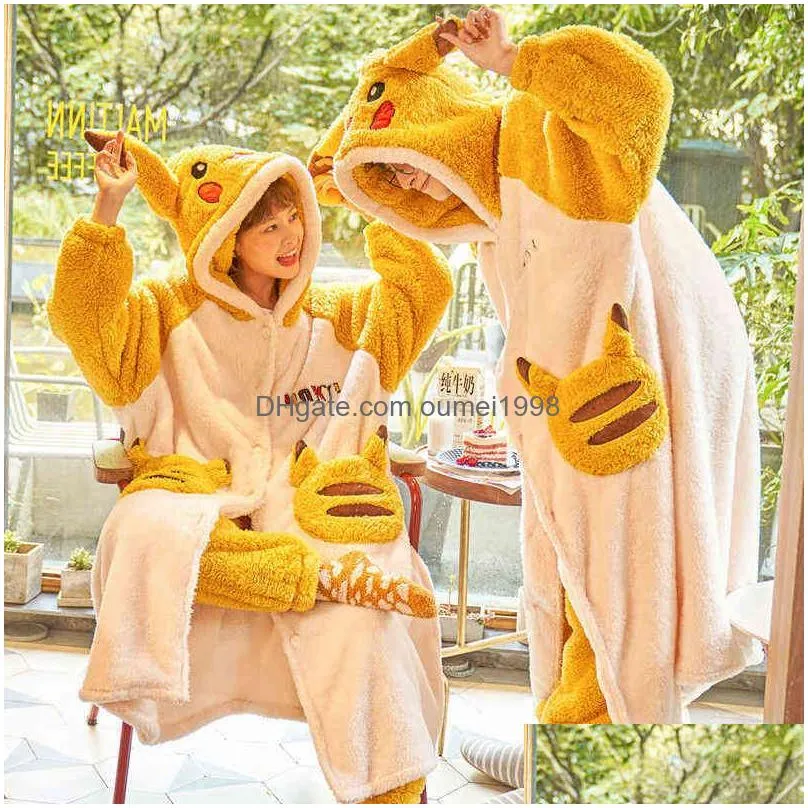 Women`S Sleepwear Autumn And Winter Pajamas Women Plush Cartoon Set Cute Warm Thick Hooded Plus Veet Male Home 211111 Drop Delivery Ap Dhu7R