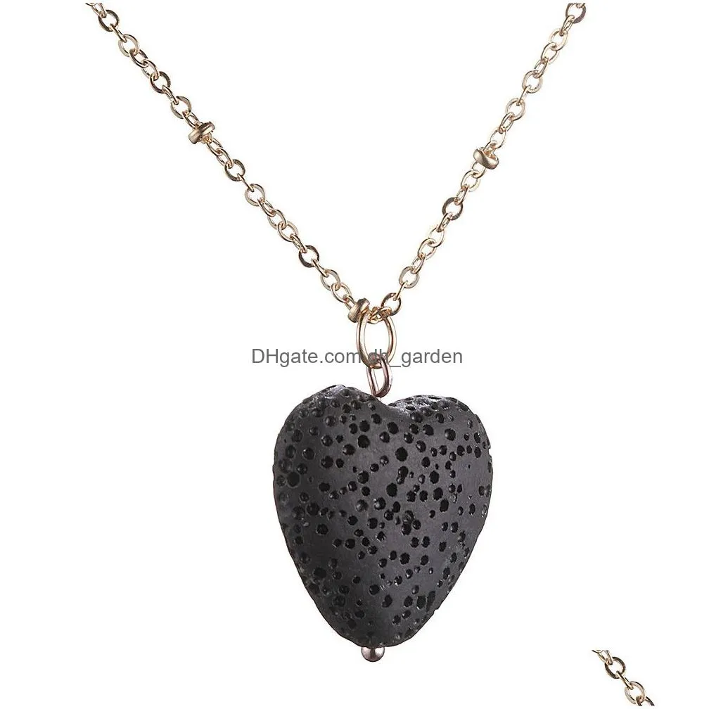 Pendant Necklaces Fashion Gold Plated 5 Colors Love Heart Lava Stone Necklace Aromatherapy Essential Oil Diffuser For Women Dhgarden Dh0Uh