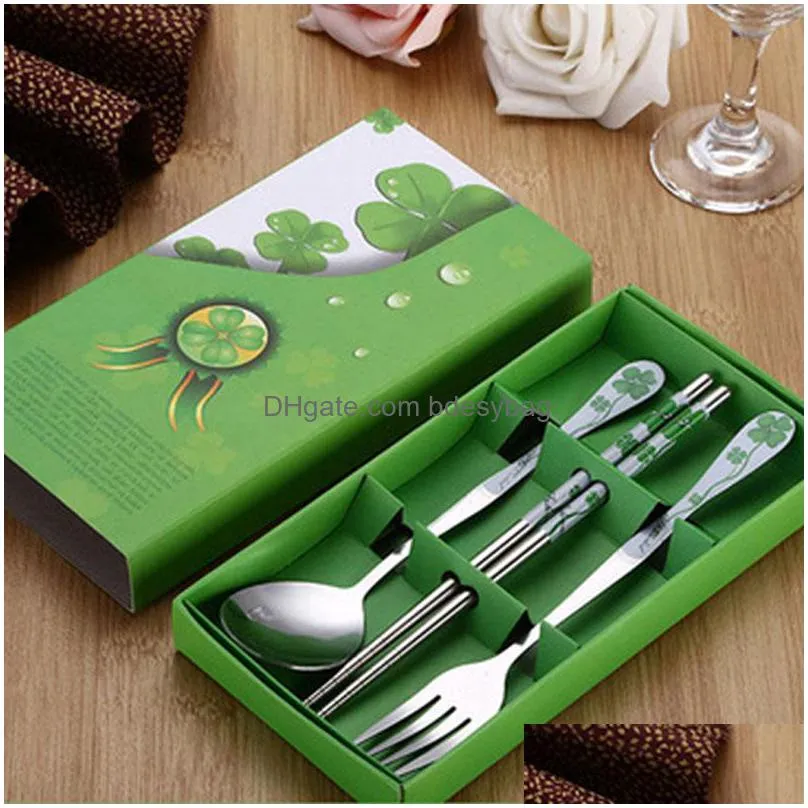 hot selling stainless steel portable chopsticks spoon fork cutlery box set students tracel tools shipping lz0020