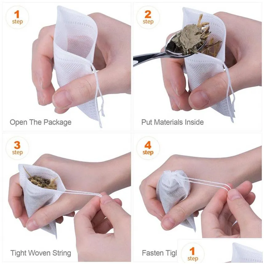 Coffee & Tea Tools 100 Pcs Disposable Tea Filter Bags Coffee Tools Empty Cotton Dstring Seal Filters Infusers For Loose Leaf Teal Drop Dhvon