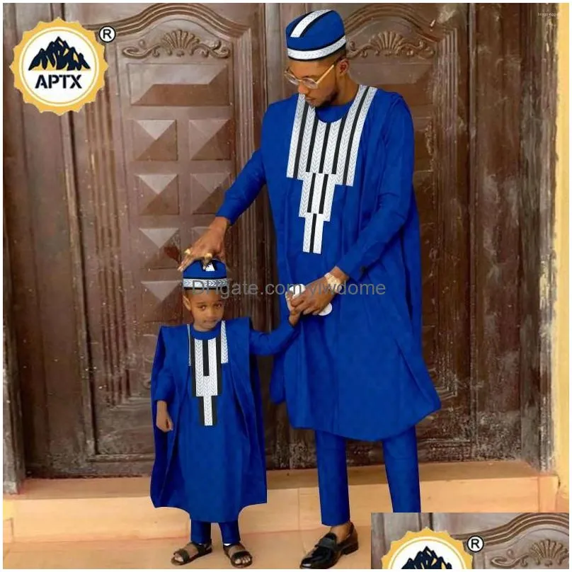 Family Matching Outfits Ethnic Clothing African Matching Outfit For Family Bazin Riche Muslim Sets Dashiki Father And Son Attire Agbad Dhgnm