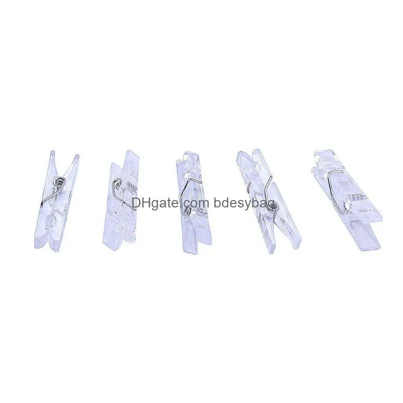 mini spring clear transparent clips clothes photo paper peg pin clothespin craft clips party home decoration lx2253