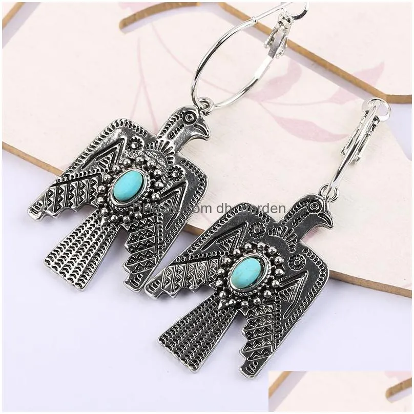 dangle chandelier retro tibetan  pendant earrings for women gypsy ethnic statement drop stone cute bird