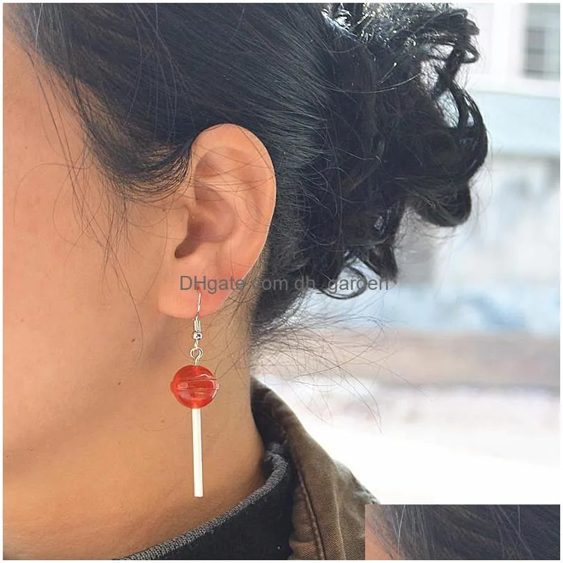 dangle chandelier earring for women resin lollipop drop children jewelry custom made handmade cute girls cotton candy gift