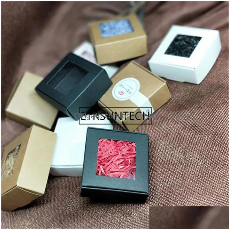 wholesale white black kraft paper box transparent pvc window soap boxes jewelry gift packaging box wedding favors candy box lz1962