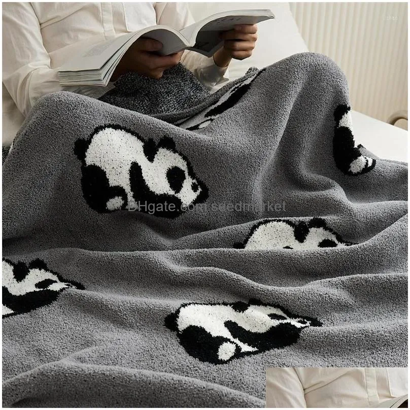 blankets panda feather yarn blanket thicken warm for bed sofa soft skin friendly warmth comforter room decor 130x160cm