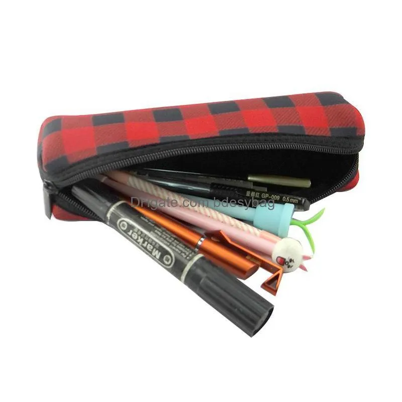red plaid makeup bag wholesale blanks  check cosmetic bag long size neoprene pencil case wholesale lz1958