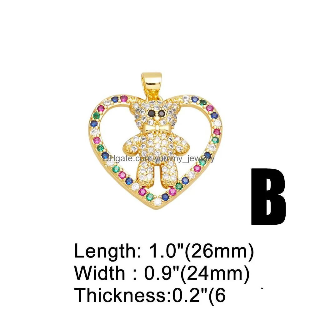 Charms Rainbow Crystal Heart Necklace Pendant Copper Gold Plated Cute Bear Diy Handmade Jewelry Making Supplies Pdtb125 Drop Delivery Dhwt9