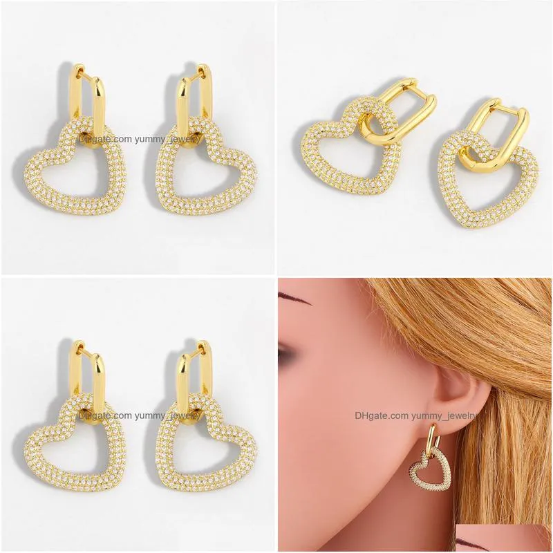 Stud Voleaf Copper New Heart Hoop Earrings Fashion Diamond Gold Plated Geometric Charm Jewelry 2023 Vea110 Drop Delivery Jewelry Earri Dhnri