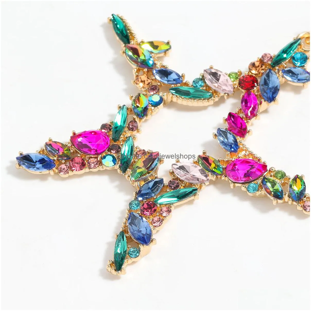Dangle & Chandelier Iced Out Drop Earrings Luxury Women Five Star Dangle Fashion Jewelry Crystal Rhinestone Statement Chandelier Weddi Dh7Gr