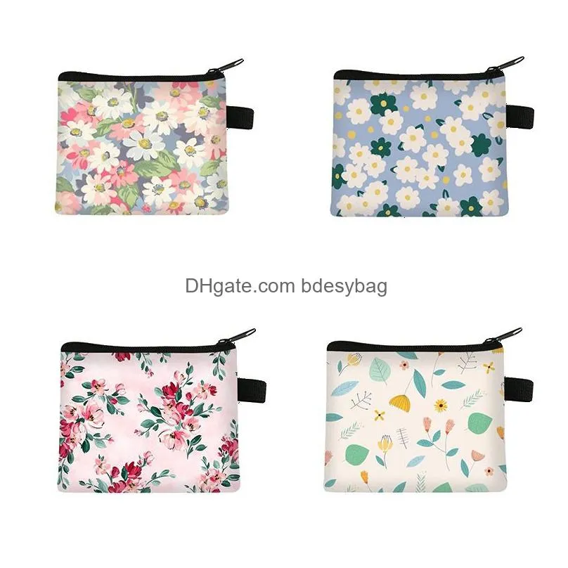 small cosmetic bags floral plaid print sanitary napkin storage bag girl women coin money card eearphone lipstick holder pouch lx5195