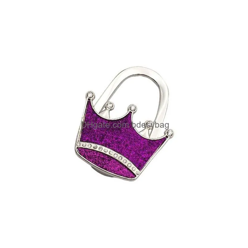 crown diy handbag hook/ zinc alloy crafts bling colorful bag hanger/ foldable bag hook for restaurant luggage za5218