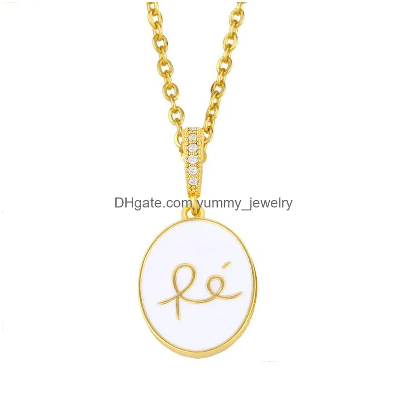 Pendant Necklaces Voleaf Brass Letter Enamel Fe Pendant Necklace For Women Cubic Zirconia Trendy Gold Plated Chain Oval Gift Friend Al Dhqln