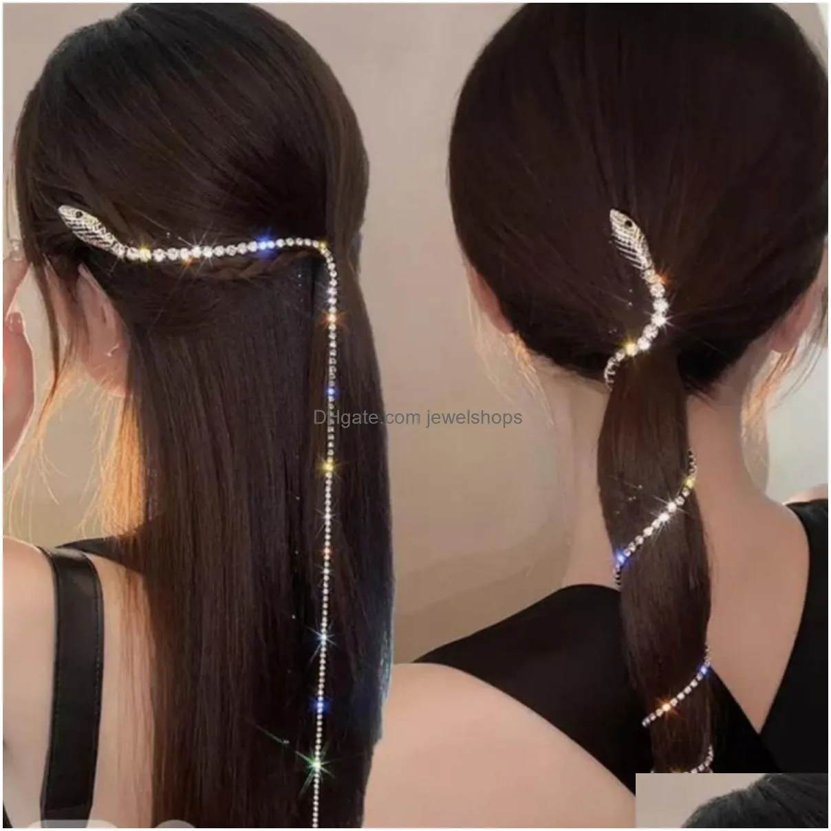 Hair Clips & Barrettes Snake Hairpins Hair Clips For Women Girls Rhinestone Tassel Pins Accessories Fashion Design Gold Sier Bling Cla Dhvja