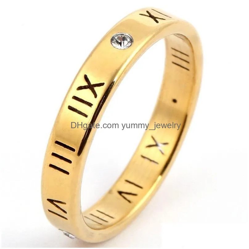 Couple Rings Voleaf Roman Numeral Rings For Women Zircon Stainless Steel Fashion Gold Plated Couple Jewelry Vrg110 Drop Delivery Jewel Dhhxt