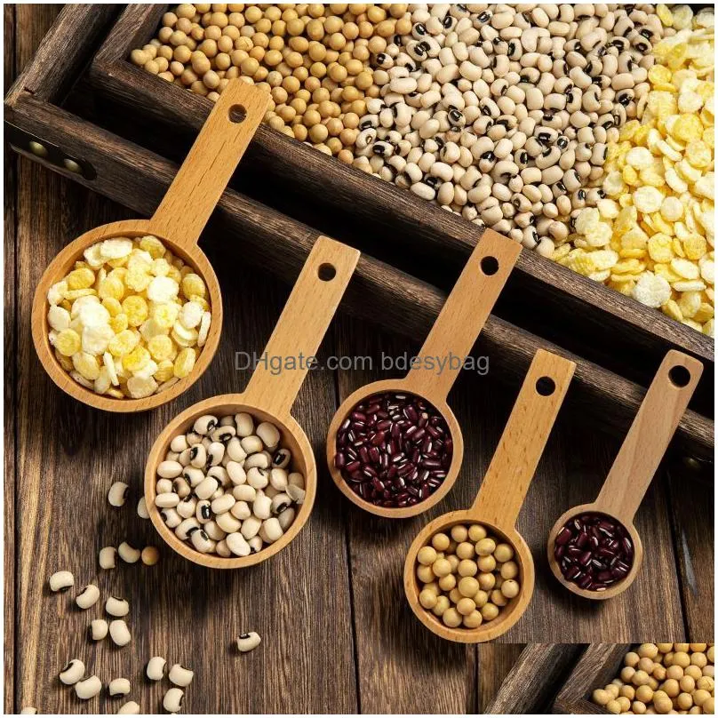 5 size beech wood measuring spoon coffee condiment salt sugar powder scoop kitchen gadgets wholesale lx5097