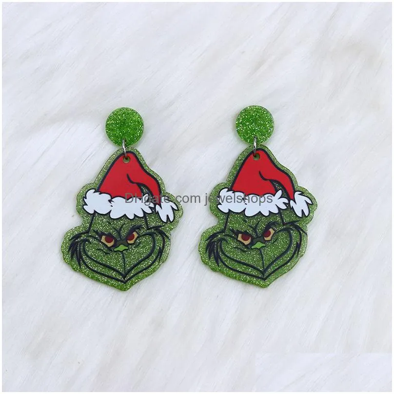 Stud Christmas Charm Stud Earrings For Women Red Green Fashion Geometric Design Coconut Tree Heart Hohoho Letter Santa Claus Drop Dang Dh6Tw