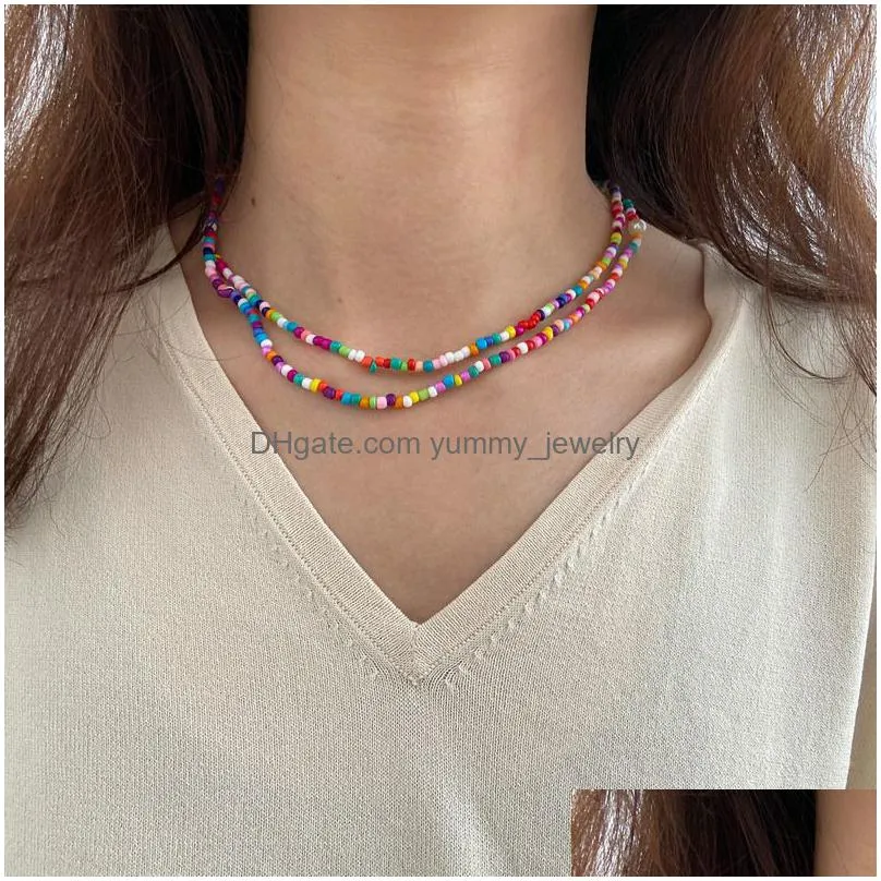 Beaded Necklaces Bohemian Handmade Rainbow Beads Layered Choker Necklace Fashion Boho Satellite Jewelry For Women Vne134 Drop Delivery Dhbt2