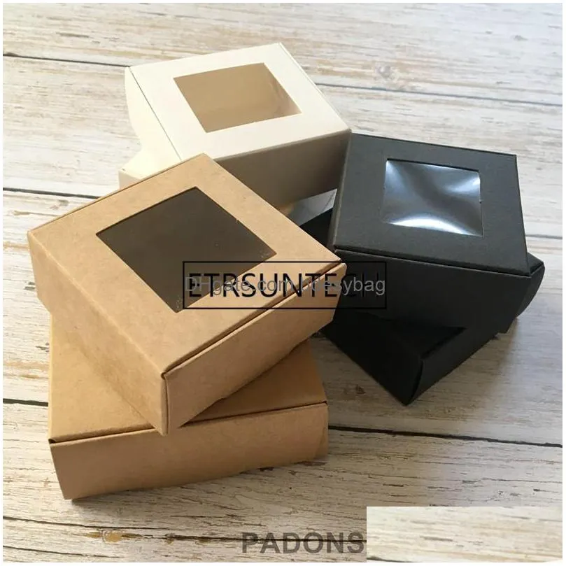 wholesale white black kraft paper box transparent pvc window soap boxes jewelry gift packaging box wedding favors candy box lz1962