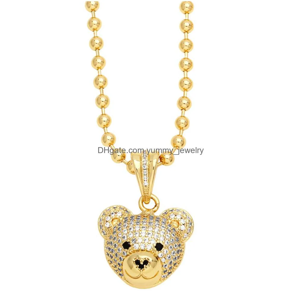 Pendant Necklaces Hip Hop Bear Necklace For Female Gold Plated Brass Cute Animal Jewelry Drop Delivery Jewelry Necklaces Pendants Dhr0Y