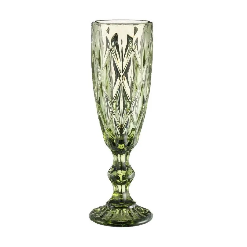 Wine Glasses 150Ml Wine Glasses Cup Colored Glass Goblet With Stem Vintage Pattern Embossed Romantic Drinkware Slim 200Mm Height Tumbl Dhndv