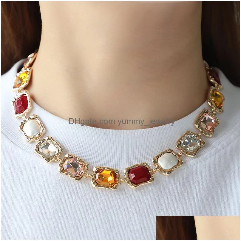 Tennis, Graduated New Retro Style Luxury Glass Colored Diamond Geometric Irregar Exaggerated Wedding Gift Necklace For Drop Delivery J Dhemk