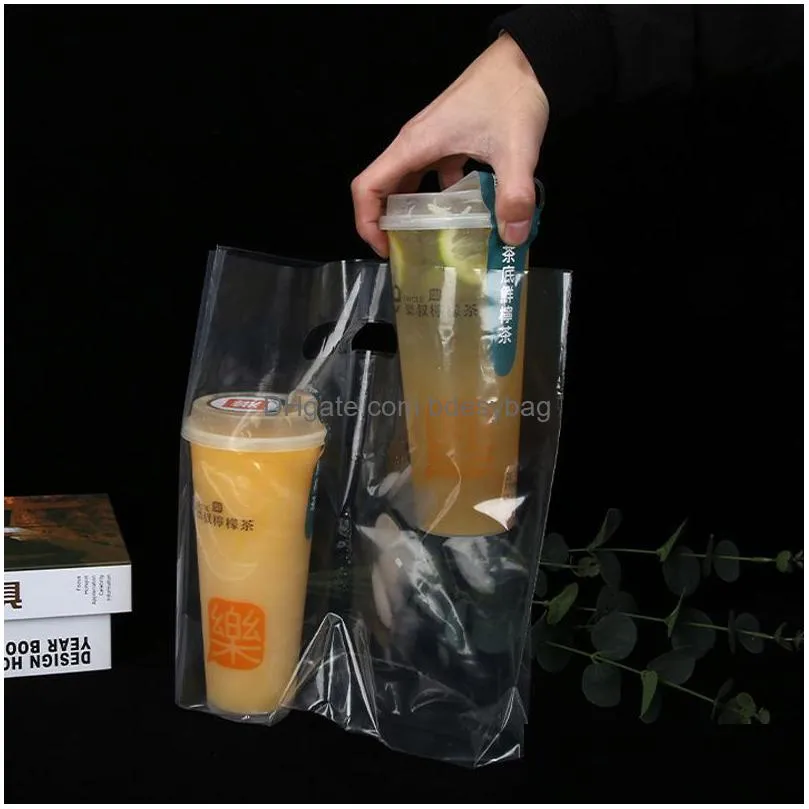 thick clear plastic beverage carrier take out bag two design drinking cola cup packing handle bag for one cup pack bags lx4828