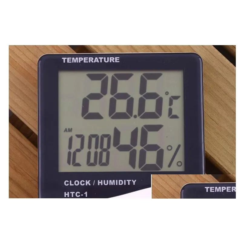 Moisture Meters Wholesale Mti-Function Htc-1 Digital Lcd Temperature Humidity Hygrometer Thermometer Clock With Battery Drop Delivery Dhalm