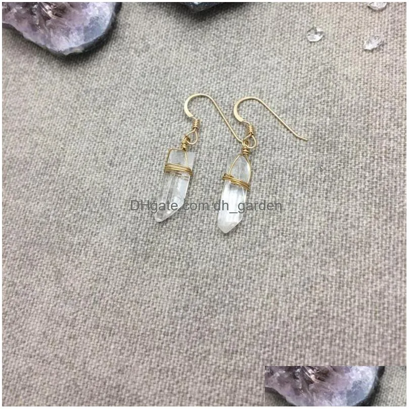 dangle chandelier natural raw quartz crystal point earrings matte fashion creative bohemia charm pendant women gifts girl beautiful