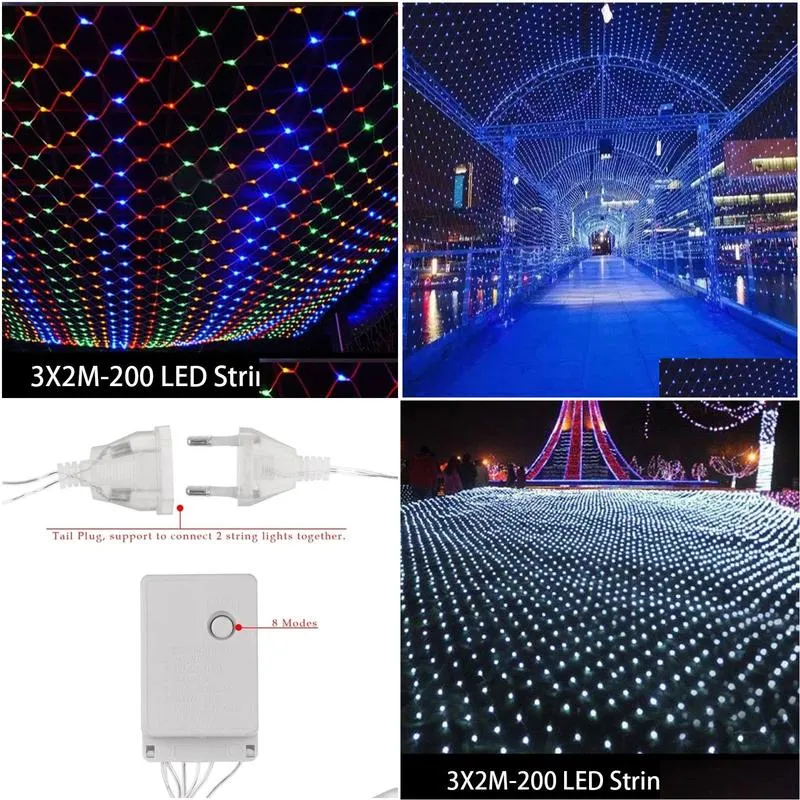 Christmas Decorations 3X2M Led String Light Net Christmas Lights Outdoor Decoration On The Wall Fairy Party Wedding Pendant 201130 Dro Dh45Y