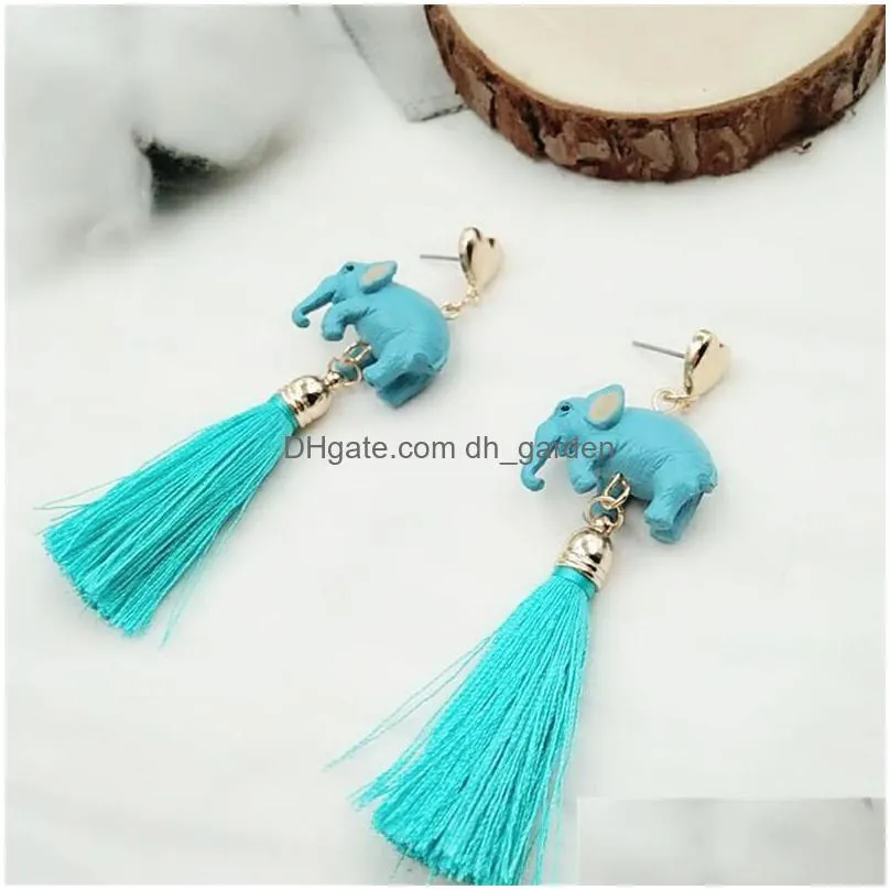 dangle chandelier timlee e081 cartoon animal elephant heart tassels earrings simple accessories wholesale