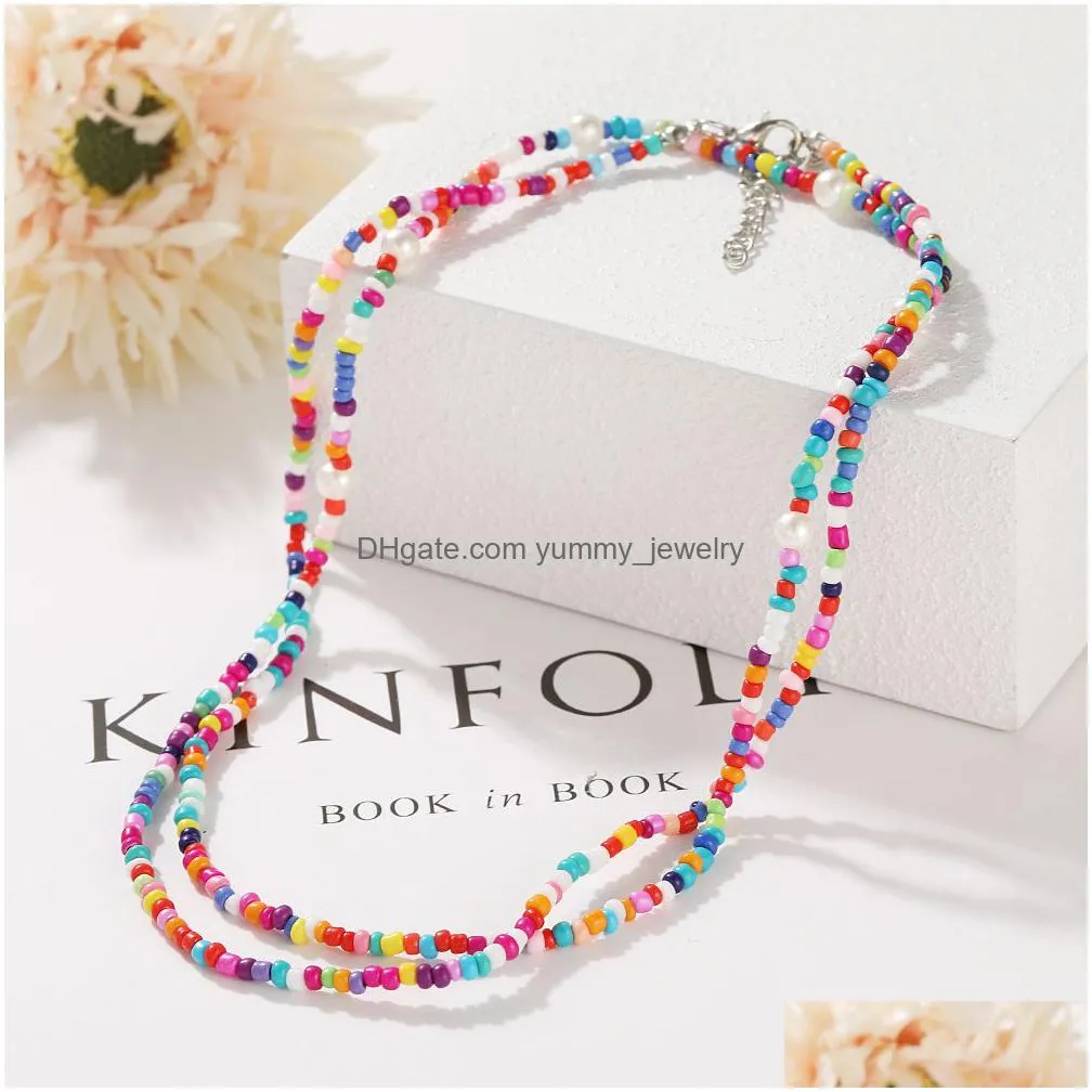 Beaded Necklaces Bohemian Handmade Rainbow Beads Layered Choker Necklace Fashion Boho Satellite Jewelry For Women Vne134 Drop Delivery Dhbt2