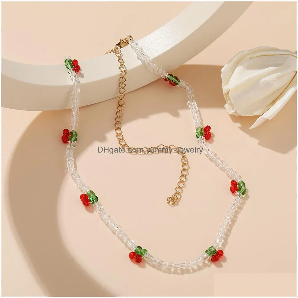 Beaded Necklaces Volaf Cute Bohemia Choker Necklace For Women Handmade Beaded Cherry Seed Bead Jewelry Wife Vne133 Drop Delivery Jewel Dhwlp