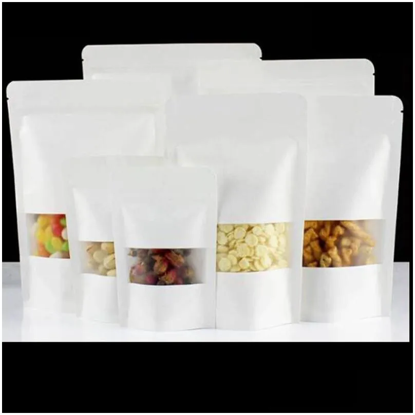 Packing Bags Wholesale White Kraft Paper Mylar Doypack Bag Resealable Smellproof Food Tea Herb Snack Zip Seal Retail Package Storage B Dh3Ja