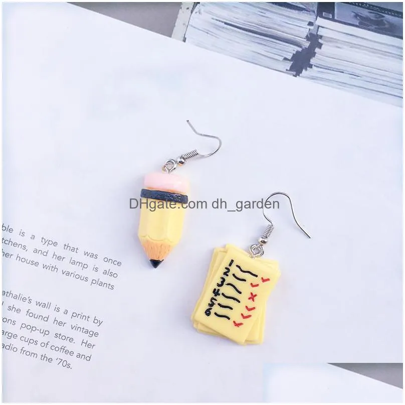 dangle chandelier fashion earring for women creative handmade childrens test paper pencil ear hook personality cartoon funny clip