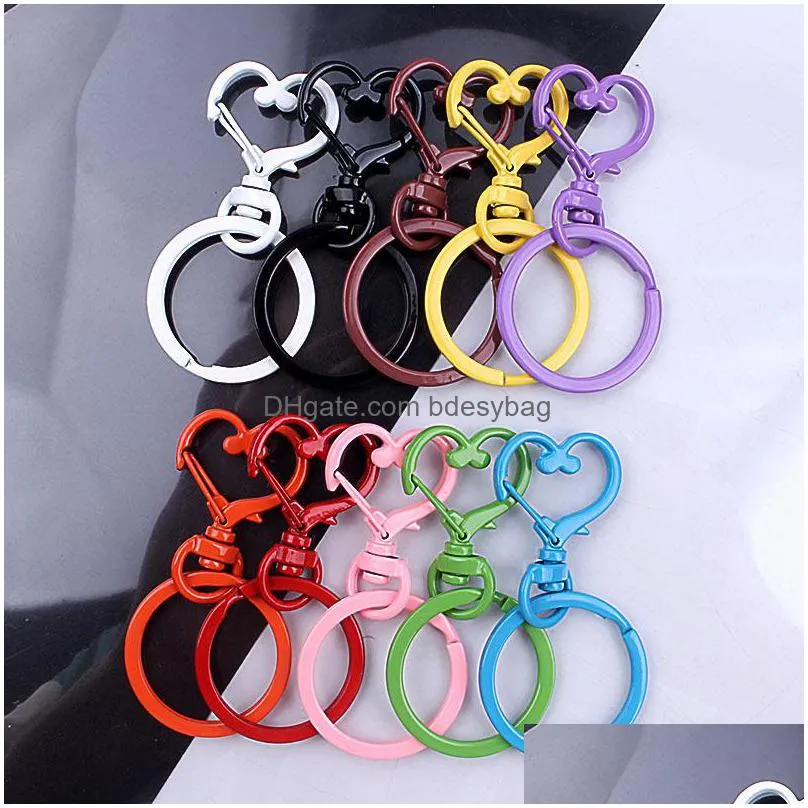 colorful heart shaped lock key connector clasps keyrings split rings diy keychain jewelry making key rings lx4890