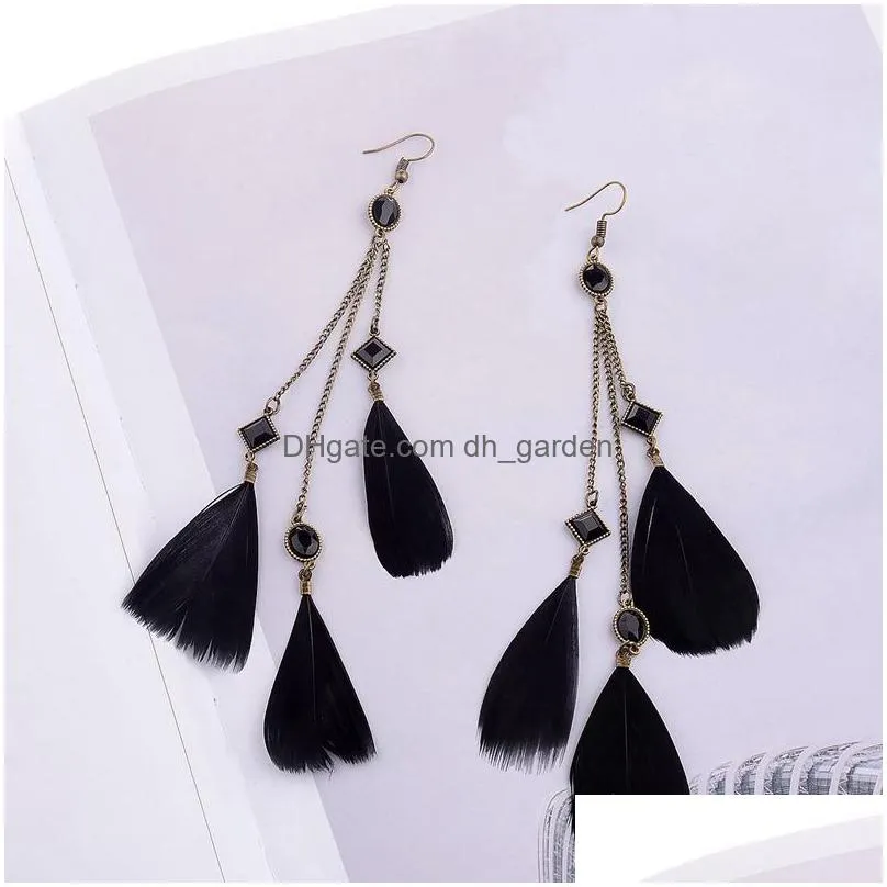 dangle chandelier jewelry feather earrings for women tassel chain boho earring long pendientes ear rings pierce vintage aesthetic h