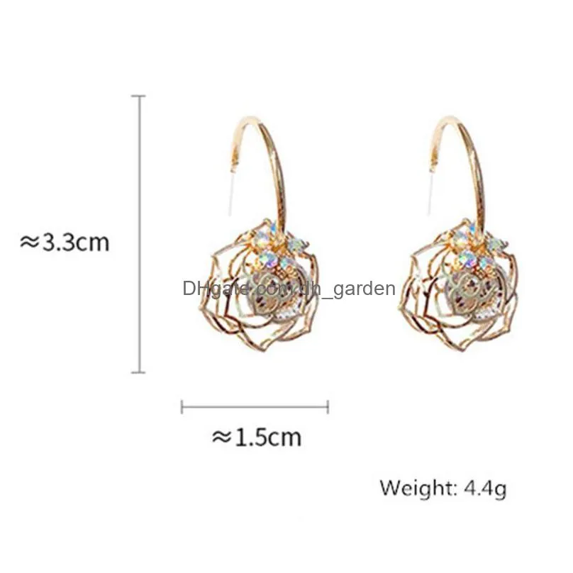 dangle chandelier fyuan zircon flower earrings for women 2021 bijoux exquisite gold color rose crystal drop jewelry