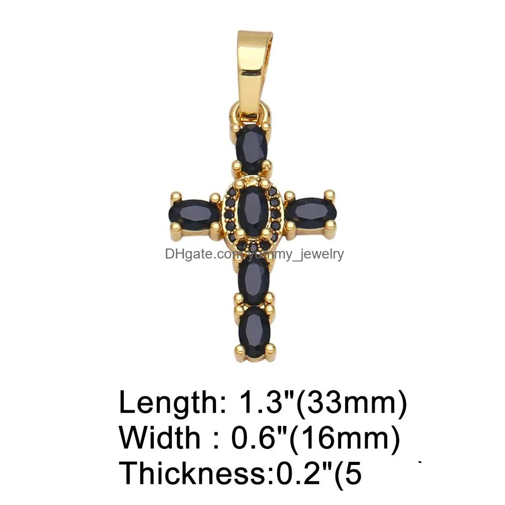Charms Big Rainbow Colorf Cross Pendants For Necklace Gold Plated Copper Zircon Relius Jewelry Components Pdta638 Drop Delivery Jewelr Dhdzb