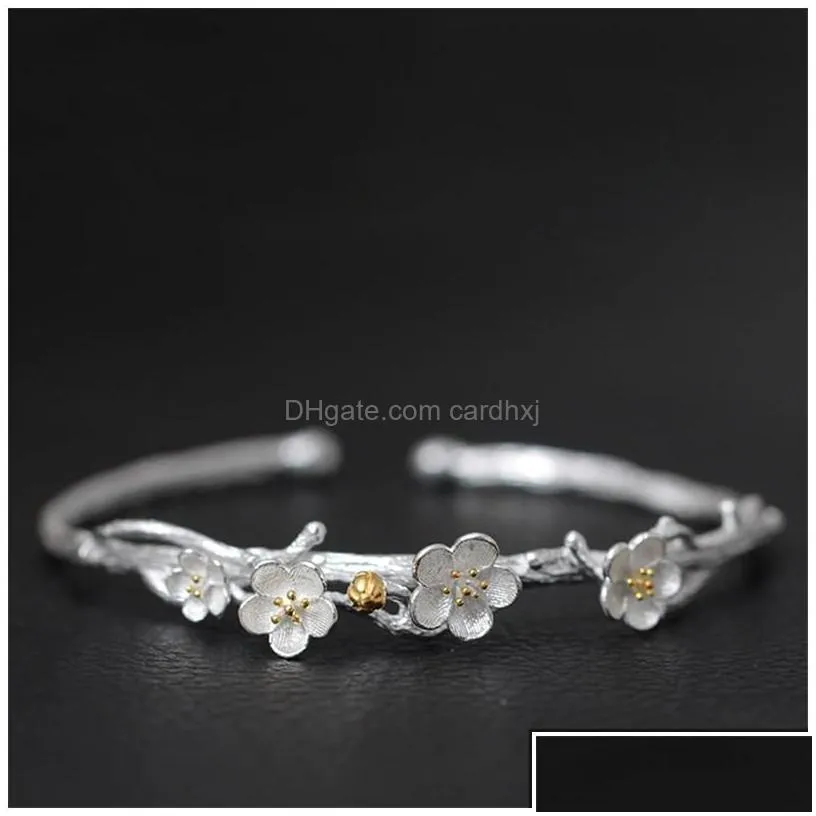 Bangle Sier New Handmade Ethnic 925 Sterling Sier Blooming Flower Bangle For Women Lovers Gifts Fine Jewelry Cuff Statement Bangles Dr Dhiwa