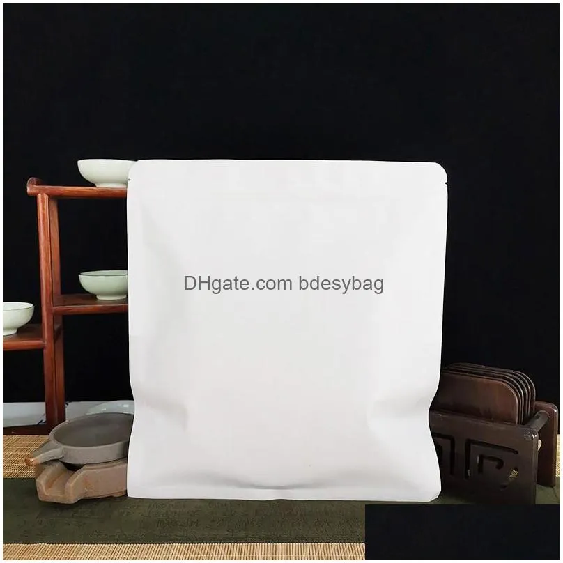 white kraft paper storage bag with window for puer tea cake packaging recyclable self sealing bags lx3987