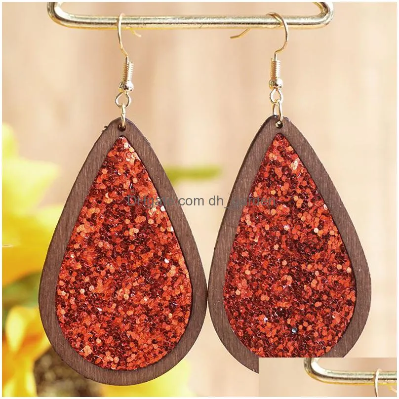 dangle chandelier teardrop stars and stripes glitter leather wood drop earrings for women