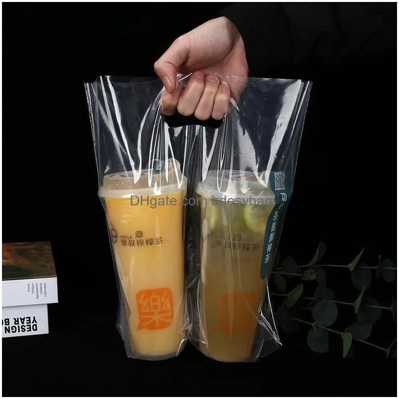 thick clear plastic beverage carrier take out bag two design drinking cola cup packing handle bag for one cup pack bags lx4828