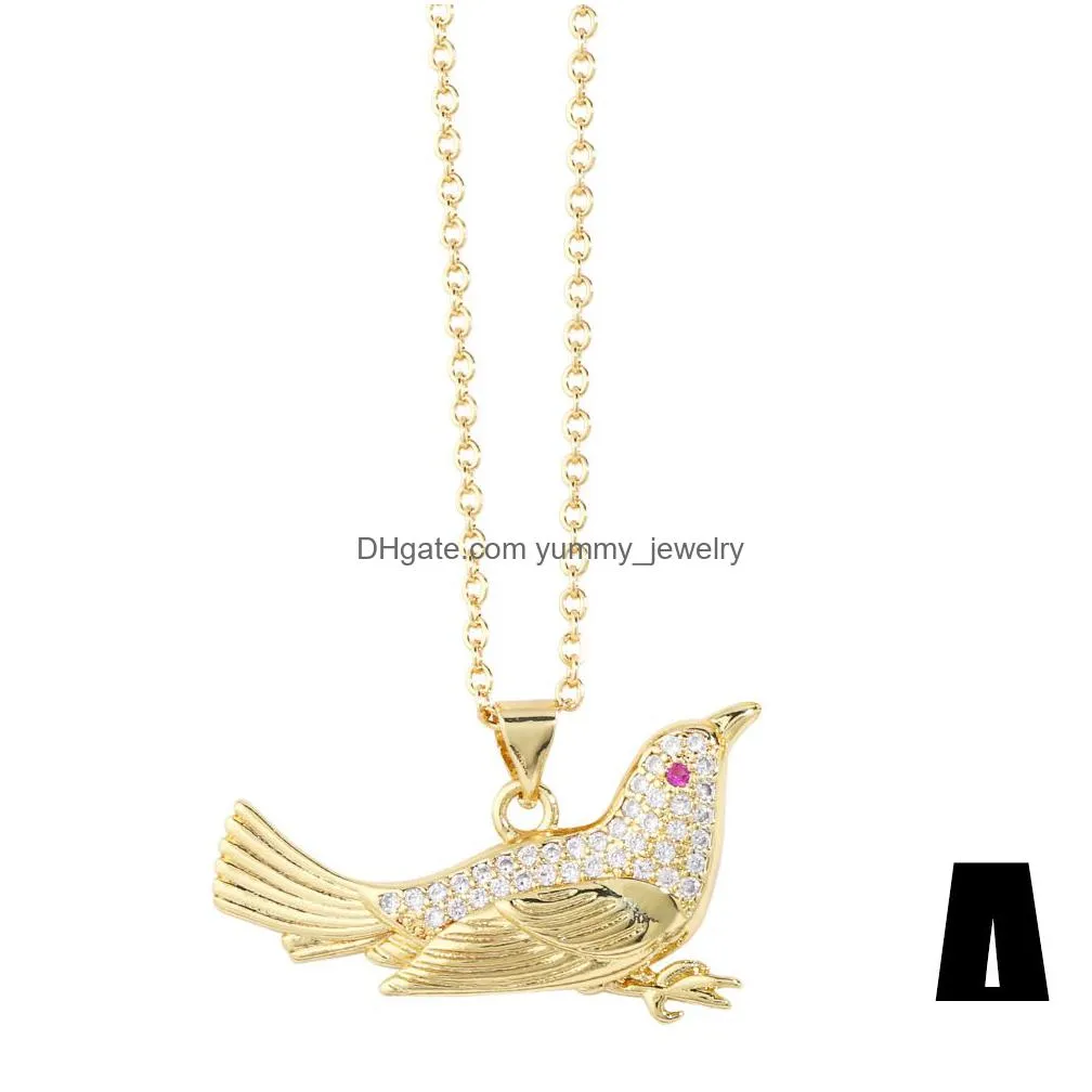 Pendant Necklaces Voleaf Copper Cute Brid Pendant Necklace For Women Cubic Zirconia Gold Plated Jewelry With Animal Charm Vne113 Drop Dhzax