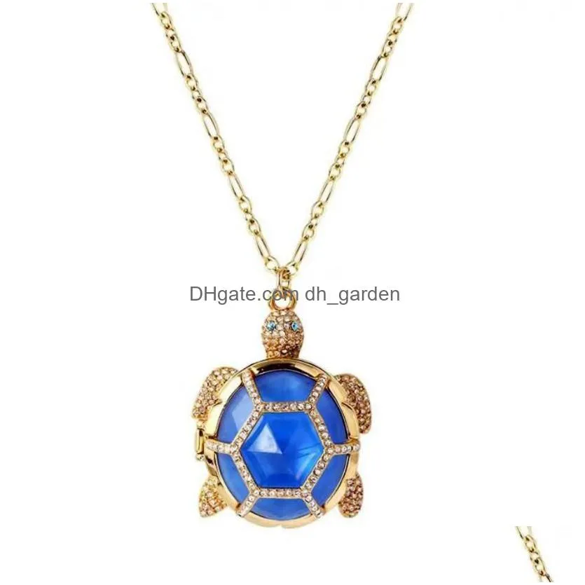 pendant necklaces csxjd luxury fashion necklace high quality copper blue gem can be opened tortoise long