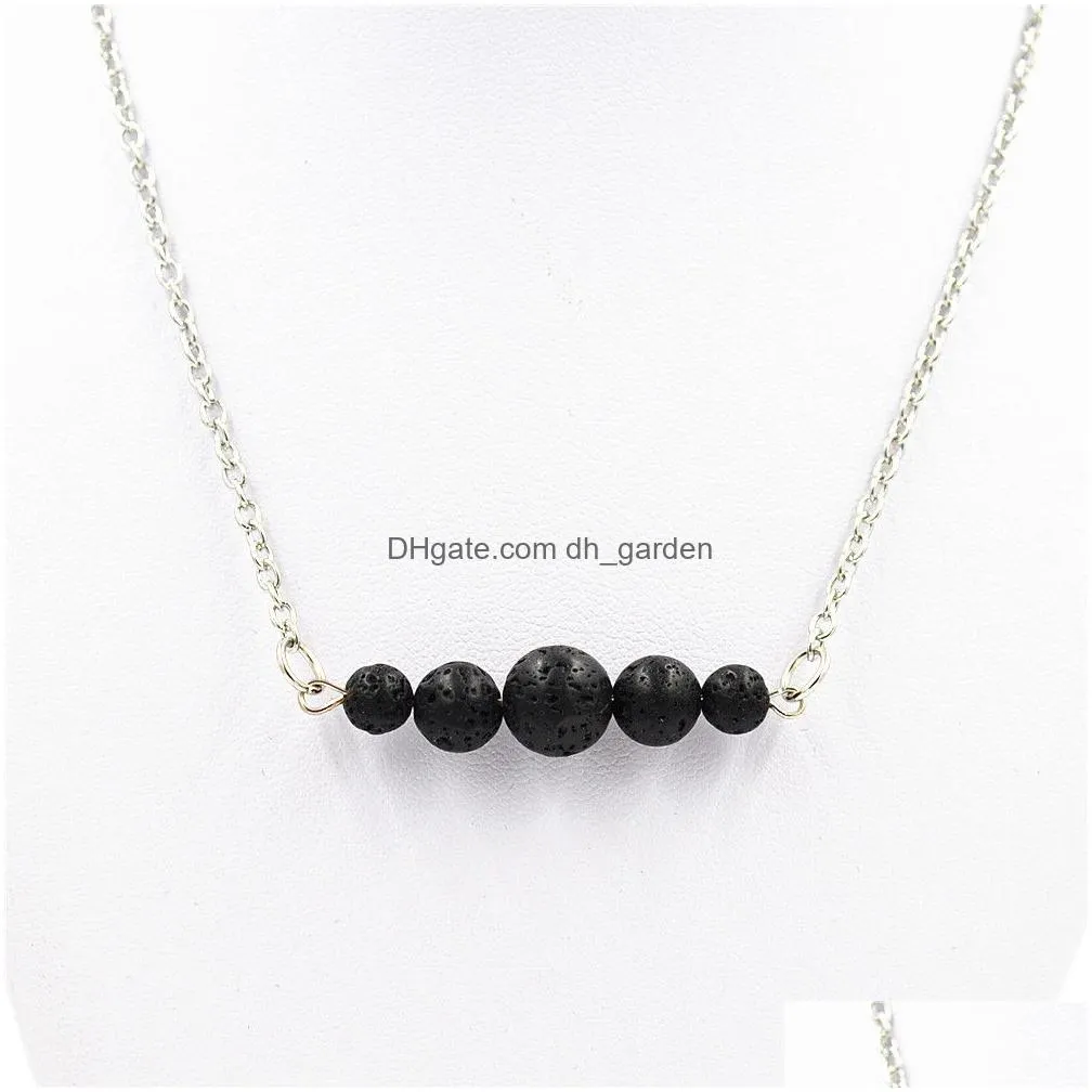 Pendant Necklaces 5 Styles Natural Black Lava Stone Necklace Sier Color Aromatherapy Essential Oil Diffuser For Women Jewelr Dhgarden Dhppw