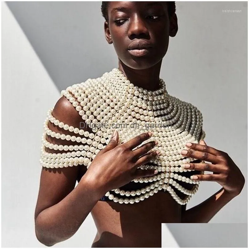 chains women imitation pearl beaded bib choker necklace body chain shawl collar jewelry apparel diy craft luxury party